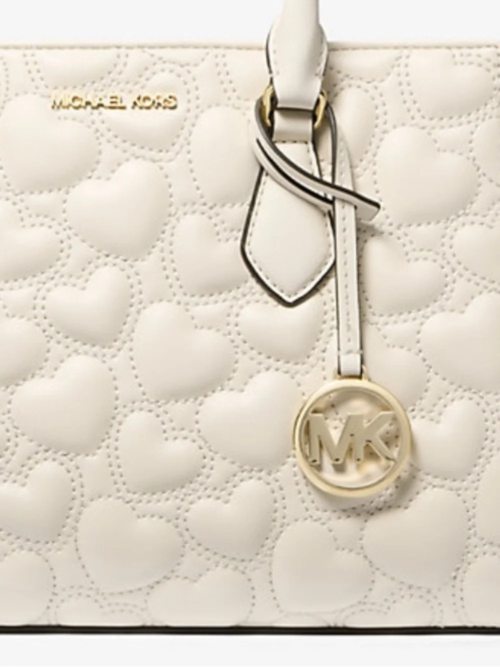 Michael Kors Cream Quilted Heart Leather Satchel with MK Charm
